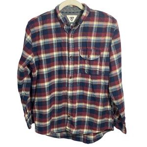 Vissla Boys Size XL Flannel Shirt Long Sleeve Red Blue Plaid Button Down Collar